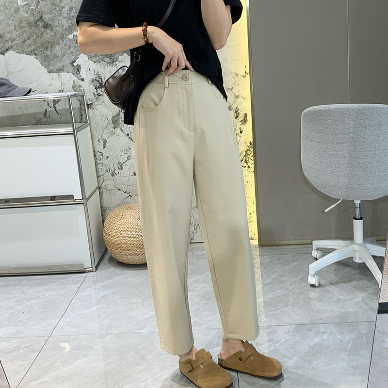 弹力好穿！极简莱赛尔哈伦休闲裤女春季宽松高腰显瘦小个子九分裤