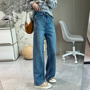 复古牛仔蓝窄版 女做旧小个子显瘦直筒裤 阔腿裤 百搭牛仔裤 秋季 经典