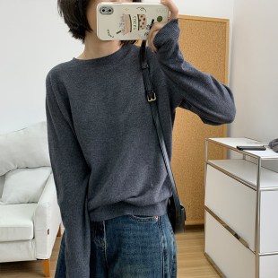 巨显瘦无缝一体羊毛针织衫 秋冬纯色打底毛衣 女圆领套头内搭打底衫