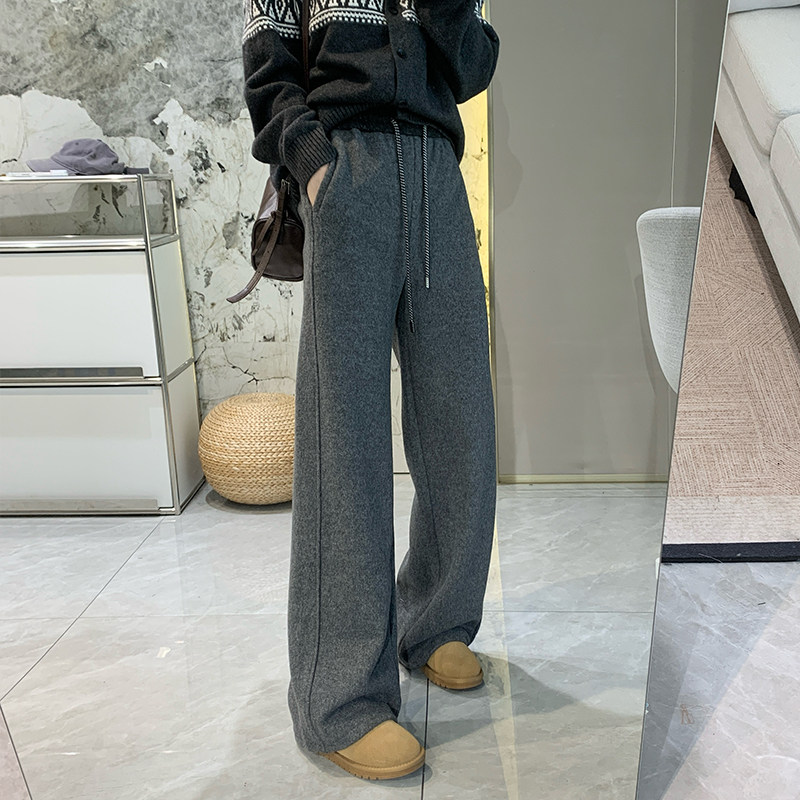 冬日御寒！云朵羊绒阔腿休闲裤女秋冬保暖加绒宽松显瘦直筒长裤子