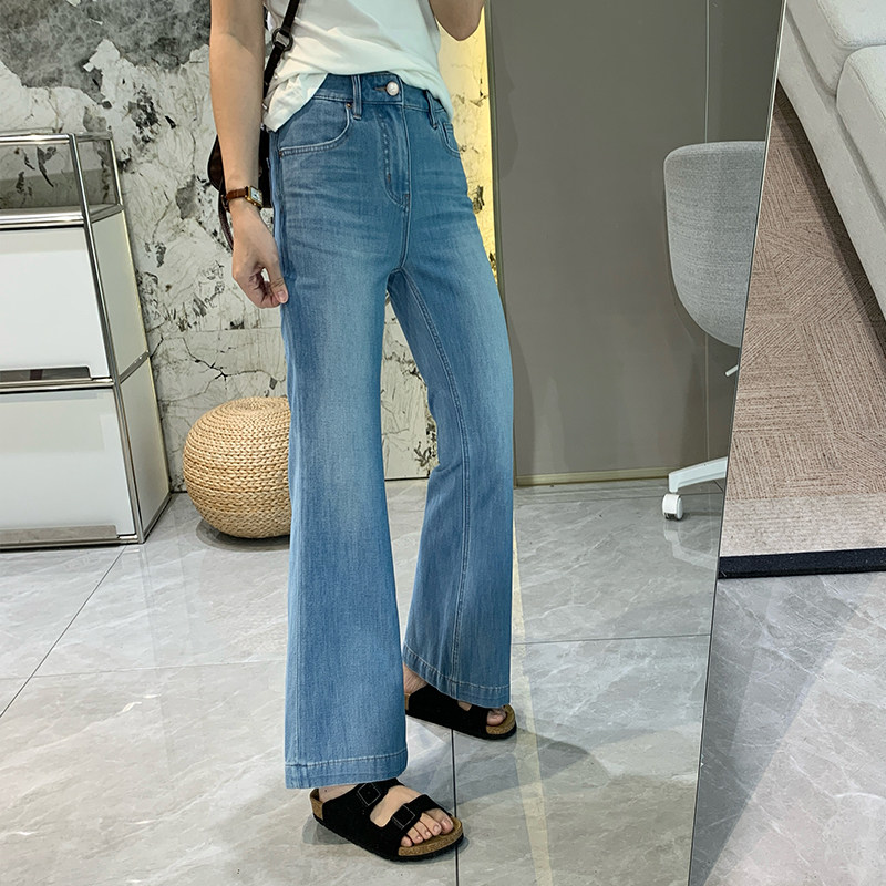 冰膜薄款四面弹微喇牛仔裤女显瘦夏季超薄凉感高腰垂坠直筒喇叭裤