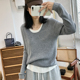 宽松显瘦拼色内搭打底衫 假两件长袖 韩版 女春季 毛衣 圆领套头针织衫