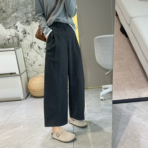小个子九分梨型显瘦阔腿裤女