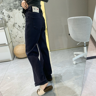 女秋冬加绒弹力显瘦直筒深色长裤 牛仔裤 密密绒保暖窄版 过冬神裤