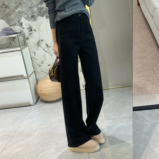 长裤 重磅窄牛 高腰直筒阔腿裤 女秋冬厚款 巨显瘦加绒四面弹牛仔裤