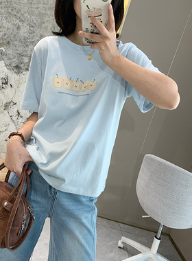 清爽透气水果印花宽松短袖女春夏款韩版浅色凉感T恤圆领百搭上衣