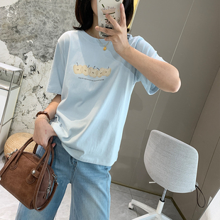 韩版 浅色凉感T恤圆领百搭上衣 女春夏款 清爽透气水果印花宽松短袖