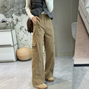 女2025秋冬宽松显瘦直筒阔腿卡其色休闲裤 保暖加绒磨毛工装 牛仔裤