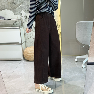 清仓特价 日杂风双侧立体裁加厚纯棉直筒休闲裤女秋季宽松阔腿裤