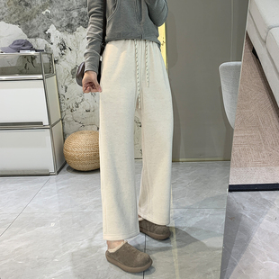 醋酸羊毛抽绳毛呢裤 女小个子 秋冬加厚加绒宽松直筒阔腿显瘦休闲裤