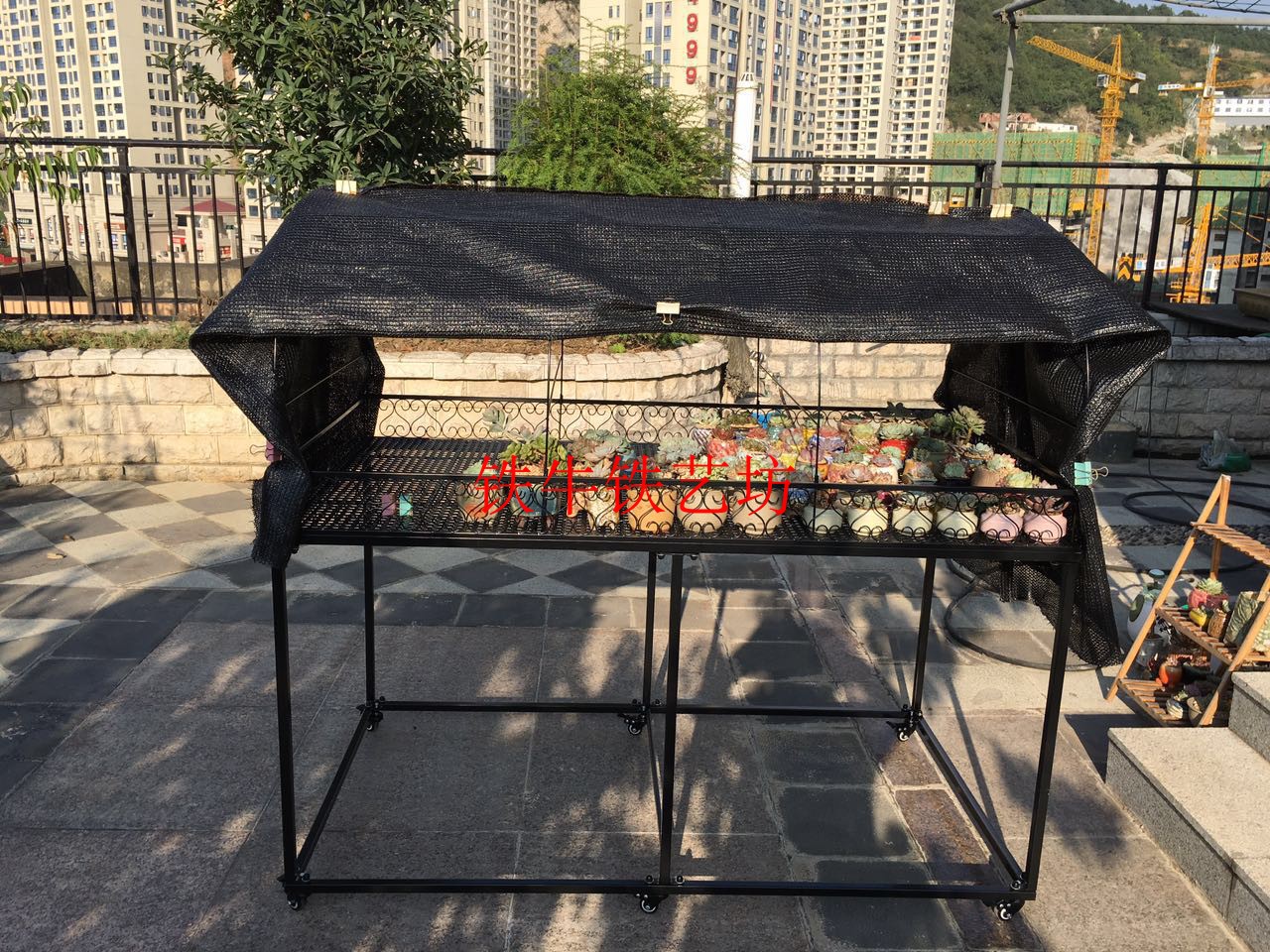 室外带棚可移动带轮多肉花架