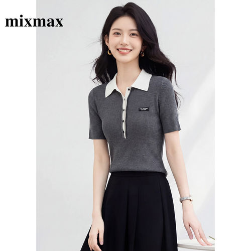 MIXMAX/美姿宝莲2026夏新款学院风莱赛尔针织衫修身显瘦短袖上衣