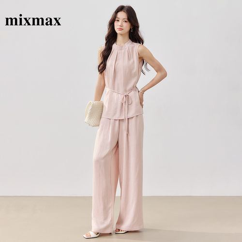 MIXMAX/美姿宝莲2026夏新款轻薄透气垂感无袖上衣阔腿裤气质套装