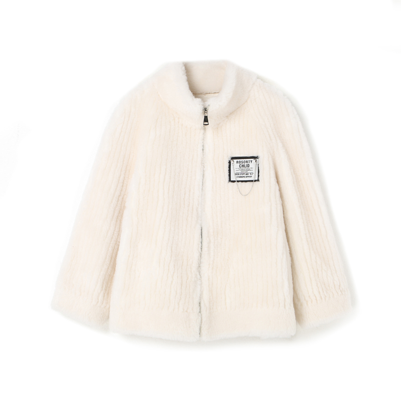 MIXMAX/美姿宝莲冬季新款杏色立领绵羊毛大衣女长袖拉链毛呢外套