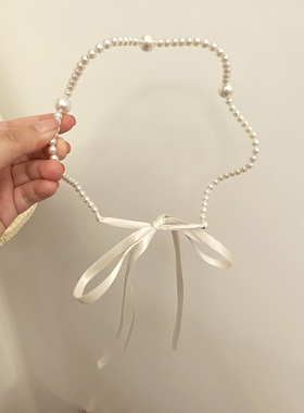 超仙珍珠发带女编辫子蕾丝蝴蝶结