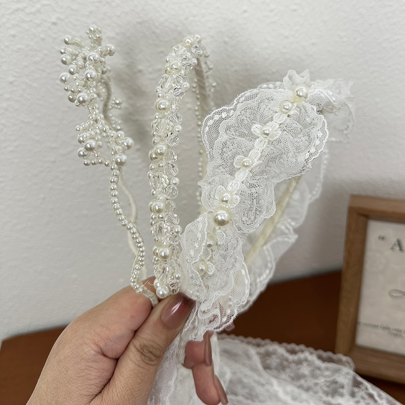珍珠编织花朵发箍蕾丝飘带头箍