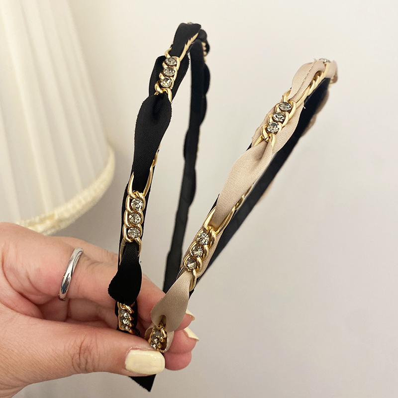 新款优雅气质薄纱链条水钻发箍