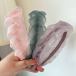 韩国夏季新款欧根纱发箍超仙包纱辫子增高头箍法式显发量发卡发饰