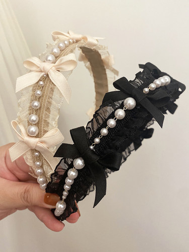 蕾丝手工珍珠发箍法式超仙洗脸