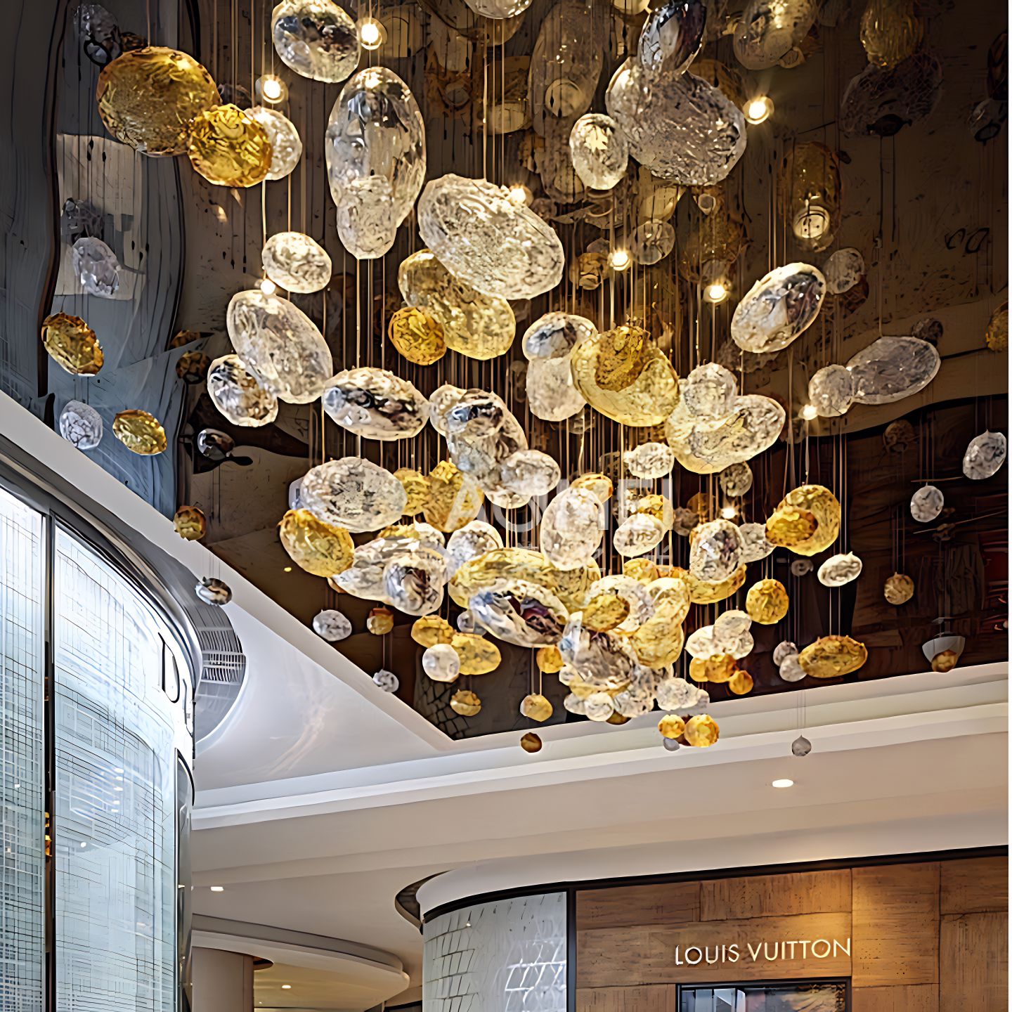 水波纹玻璃球吊饰酒店会所宴会厅装饰宾馆大堂前台商场走廊挂饰