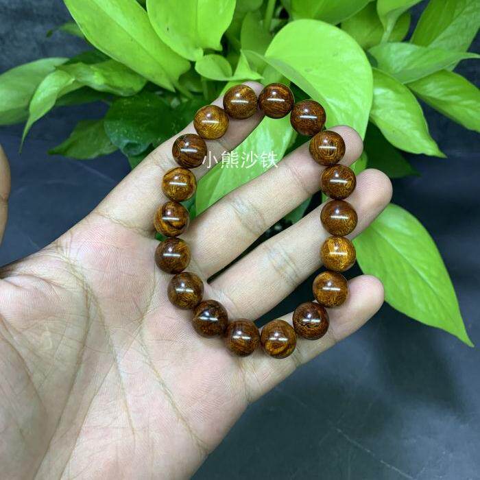 精品【小熊沙铁】美国沙漠铁木手串1.2金黄满金纯瘤疤料沙铁手串