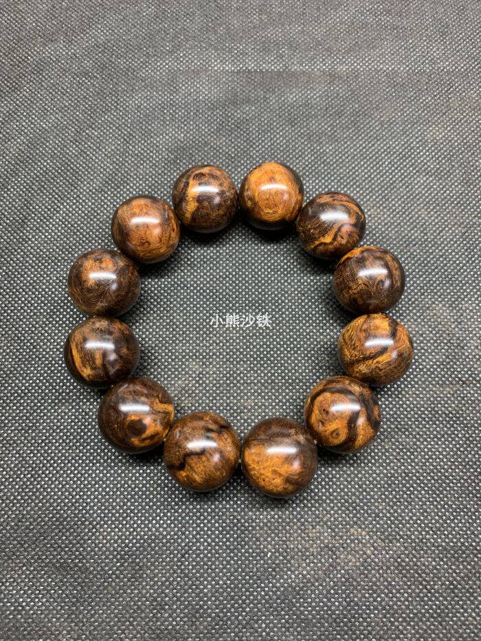 精品【小熊沙铁】【一物一拍】美国沙漠铁木手串2.0黑金瘤疤料
