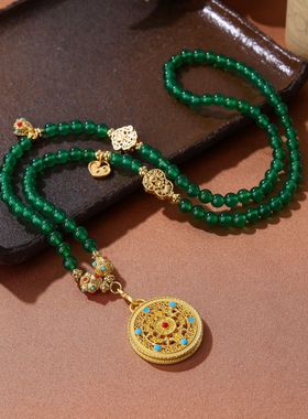 网红热卖款爆款绿玛瑙圆珠长款毛衣链珐琅彩配饰饰品串珠项链