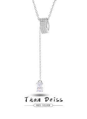 抖音直播货源S925纯银宴会简约气质小蛮腰项链方形流苏锁骨链首饰