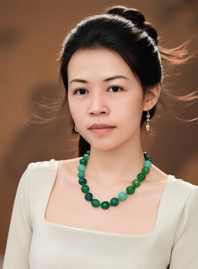 高品质14mm大颗粒天然绿玉髓玛瑙项链