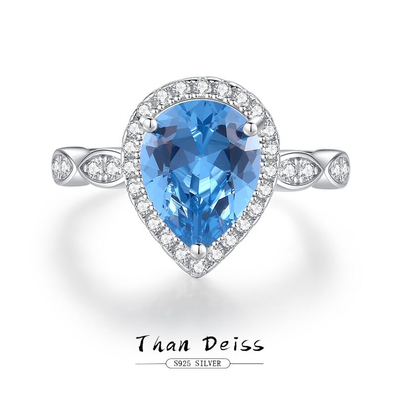 厂家尖晶蓝宝石戒指欧美新款S925银蓝水晶钻戒情人节礼物戒指