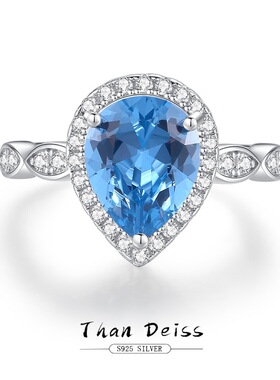 厂家尖晶蓝宝石戒指欧美新款S925银蓝水晶钻戒情人节礼物戒指