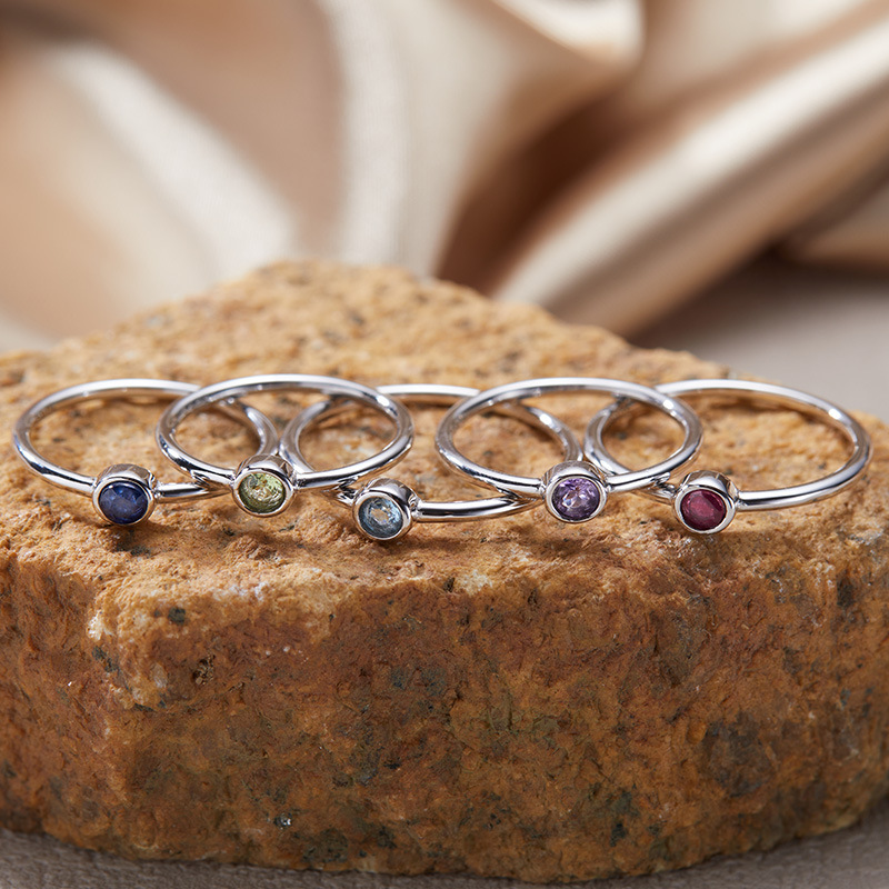 S925纯银天然彩宝十二月生辰石戒指高级感食指小指情侣戒