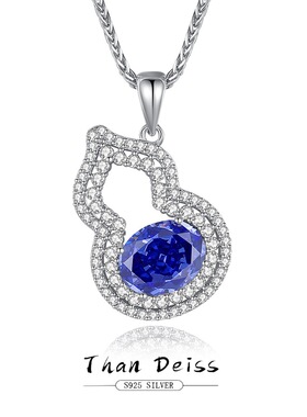 原创S925纯银项链女坦桑石葫芦吊坠帕拉伊巴中国风吉祥福禄锁骨链