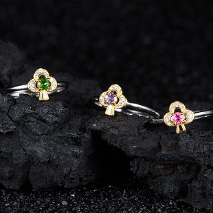 多色彩宝指环s925纯银镶嵌天然粉托帕石透辉石宝石戒指女网红爆款