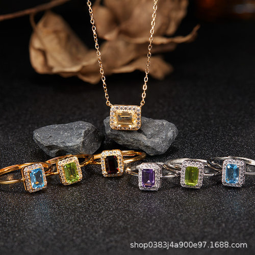 S925纯银天然彩宝方糖戒指食指戒简约饰品小众气质高级感直播