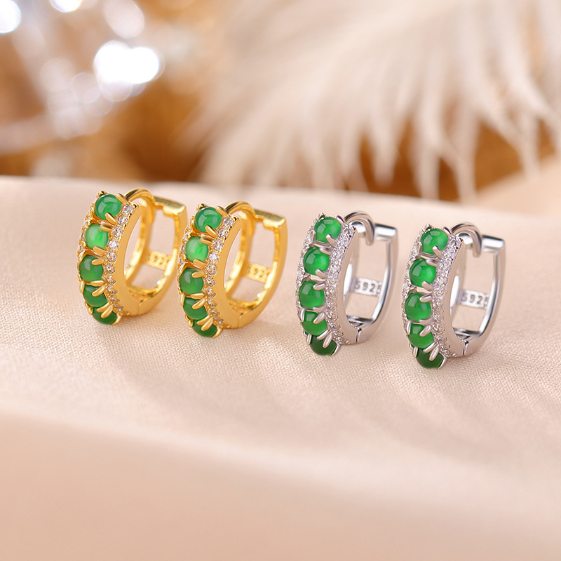 通体S925纯银镀金翡翠时尚圆珠精致轻奢高级感耳环气质百搭耳夹