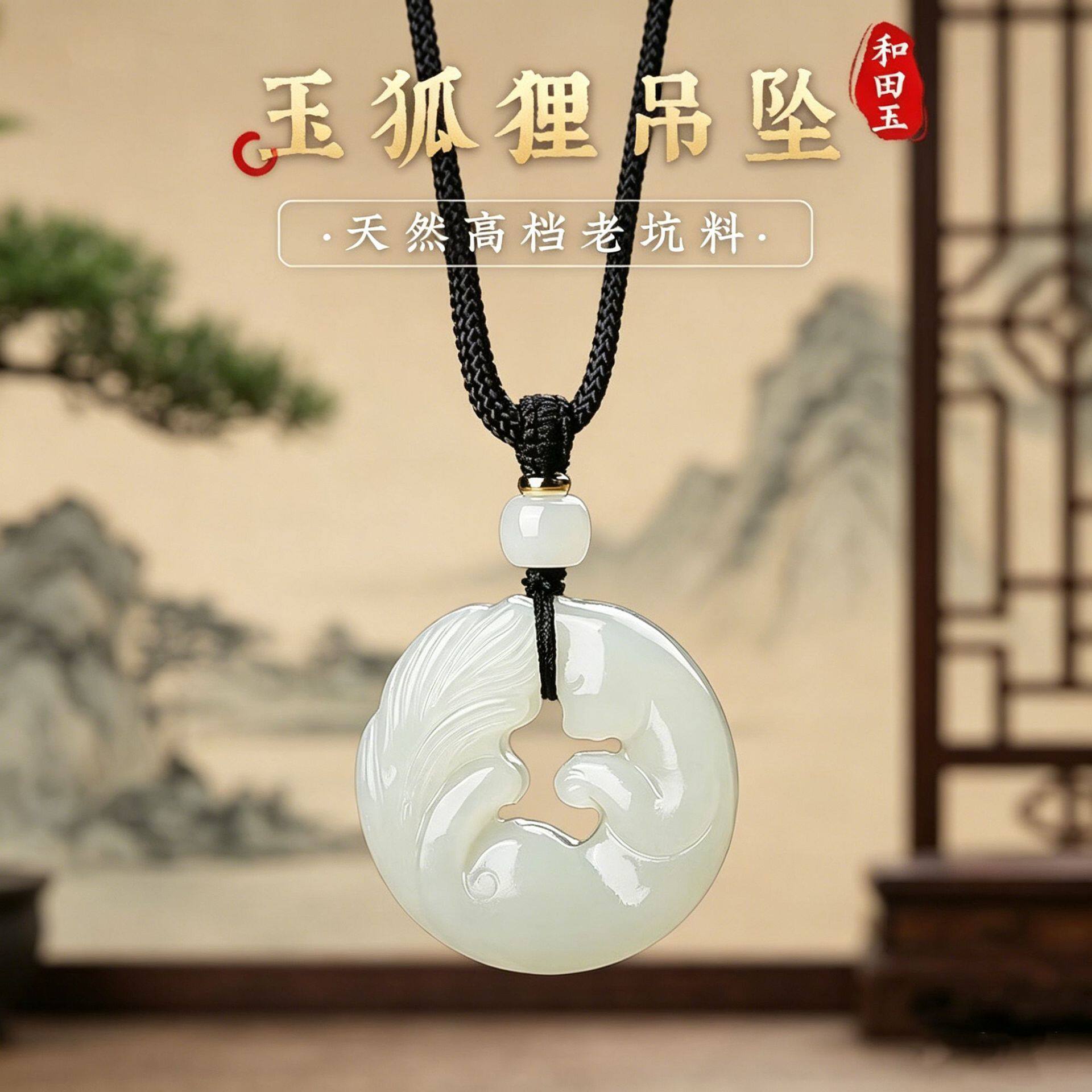 天然和田玉狐狸凤九平安扣吊坠老料女款小挂件玉坠情侣项链男