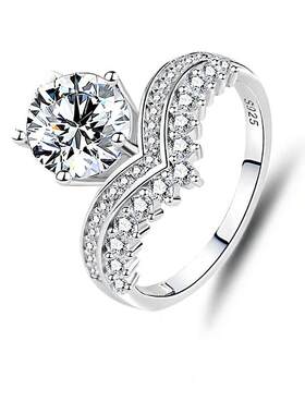 二克拉D色莫桑石戒指女S925银皇冠设计经典公主婚戒饰品欧美