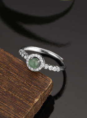 s925纯银新款危料翡翠A货圆包戒指小众轻奢高级感女生指环