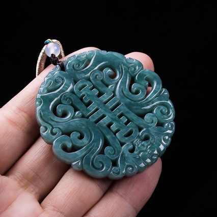 天然A货翡翠蓝水镂空仿古牌生肖龙牌玉石吊坠挂件男女款玉佩