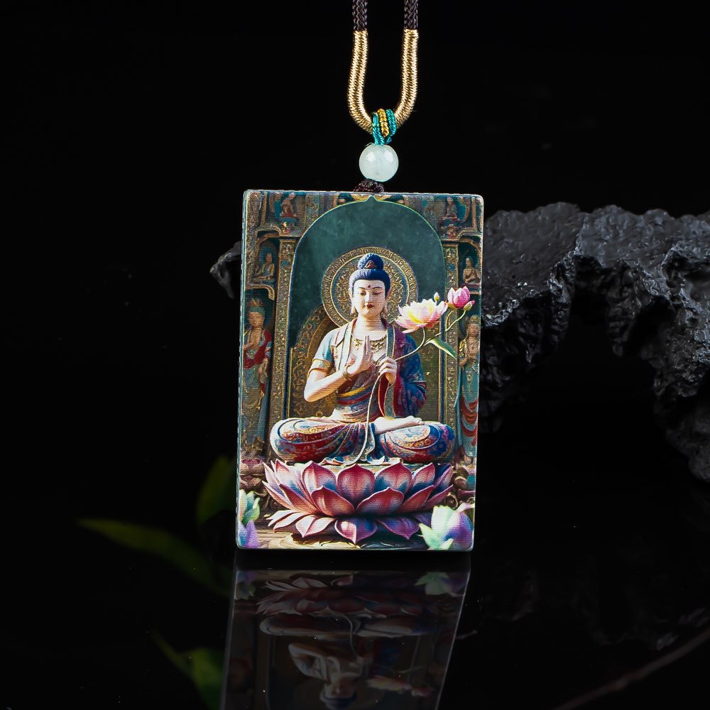 天然翡翠玉石大势至菩萨蓝水高冰老料男士玉佩女士挂件守护神