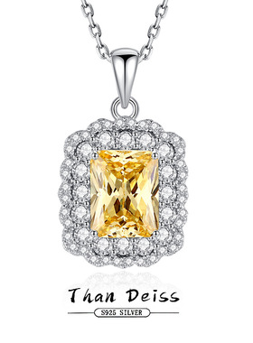 高碳彩宝黄钻项链女S925银吊坠满钻锆石欧美跨境INS简约时尚小众