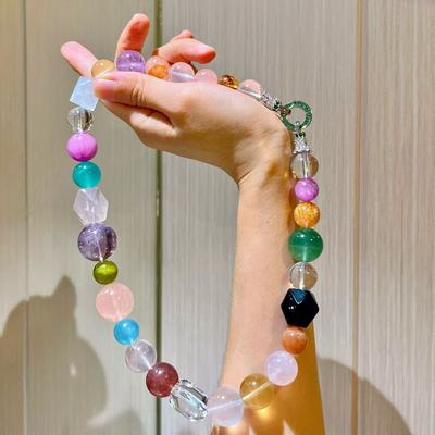 12-20mm超大颗天然高品海蓝宝紫水晶柠檬黄晶紫锂辉粉晶项链