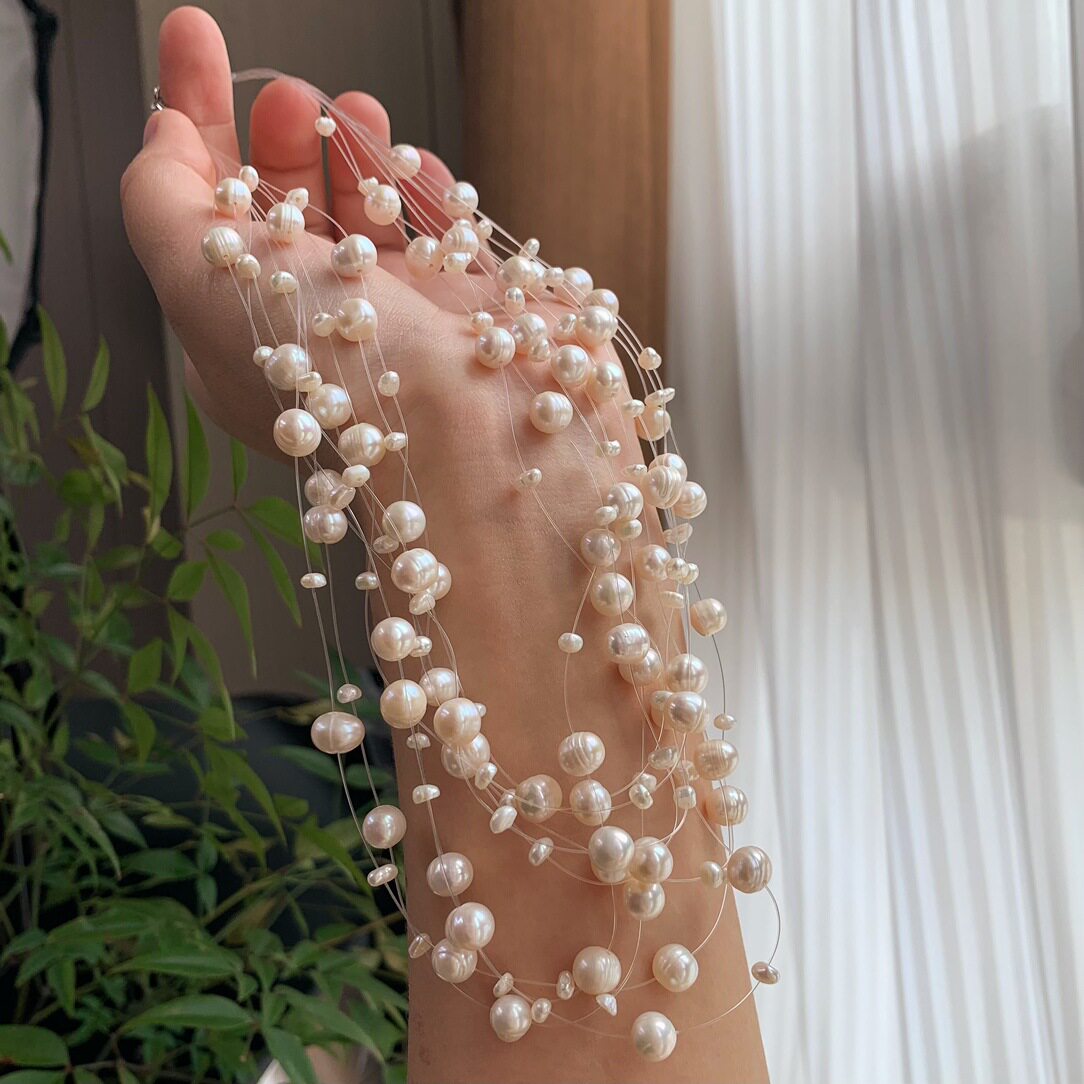 复古高品质天然淡水珍珠满天星9层婚纱链晚装链项链