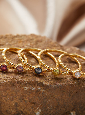 S925纯银天然彩宝十二月生辰石戒指轻奢高级感食指小指戒