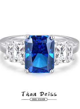 S925纯银炫彩冰花切蓝高碳钻戒指女方锆石欧美轻奢饰品送女友