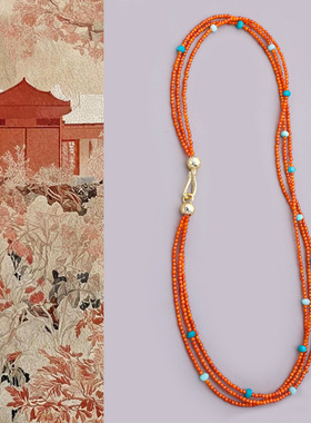 桔红锆石叠戴项链轻奢小众设计高级感锁骨链女新中式串珠饰品