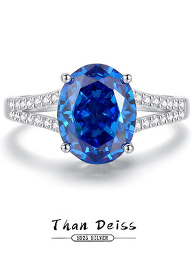 外贸热销S925银冰花切蓝高碳钻戒指女高级感排钻银饰