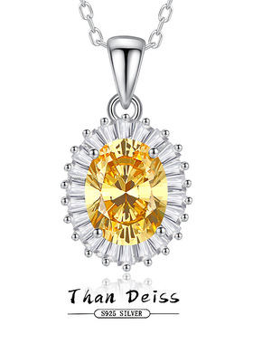 S925纯银项链8A高碳石吊坠岁月如金锁骨链新款饰品碎花切现货