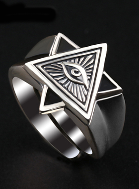 复古泰银戒指男士上帝之眼欧美全视之眼单身开口戒指个性日韩男款